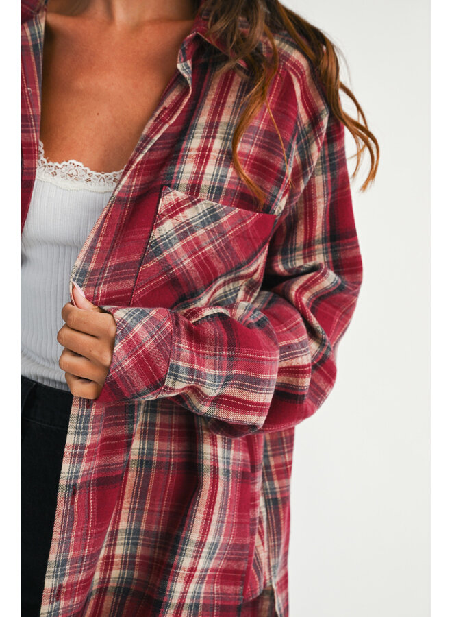 PLAID TO MEET YOU FLANNEL TOP-ROSE