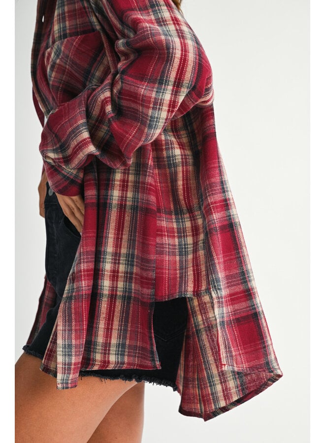 PLAID TO MEET YOU FLANNEL TOP-ROSE