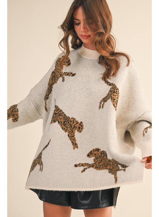 CHEETAH MADE ME DO IT OVERISZED MOCK NECK TOP