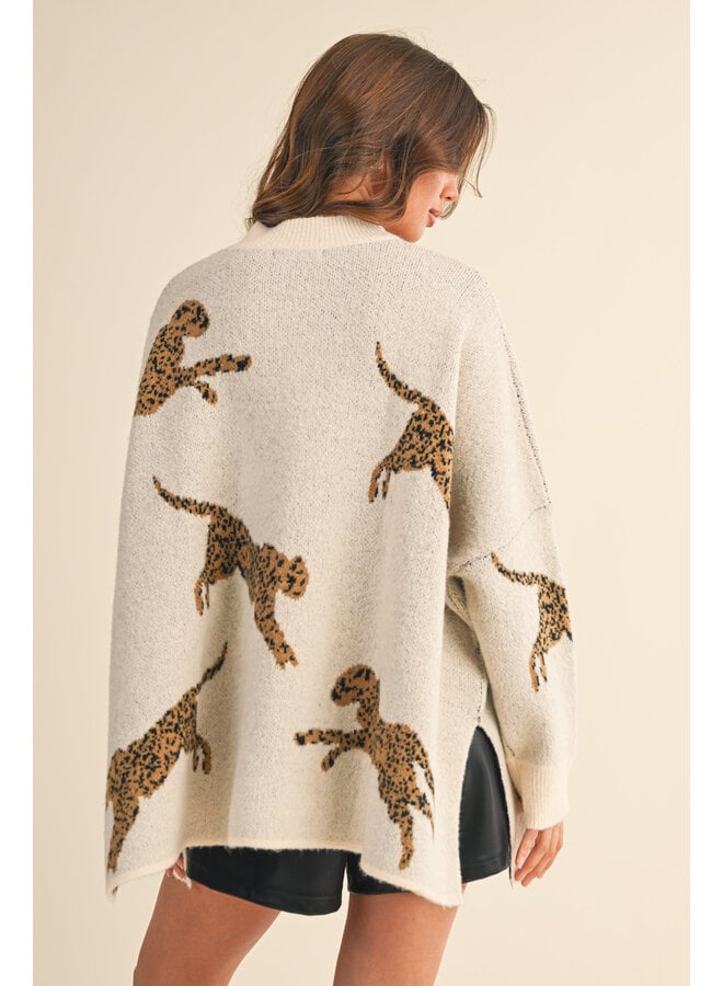 CHEETAH MADE ME DO IT OVERISZED MOCK NECK TOP