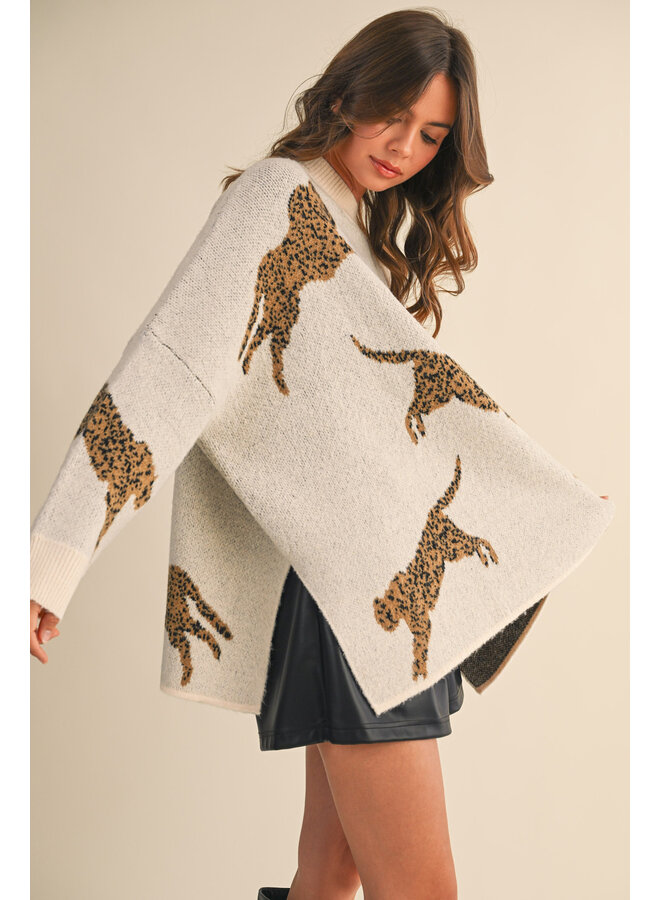 CHEETAH MADE ME DO IT OVERISZED MOCK NECK TOP