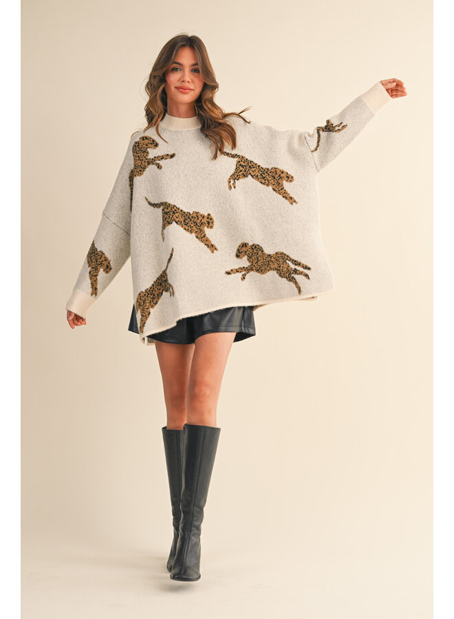 CHEETAH MADE ME DO IT OVERISZED MOCK NECK TOP