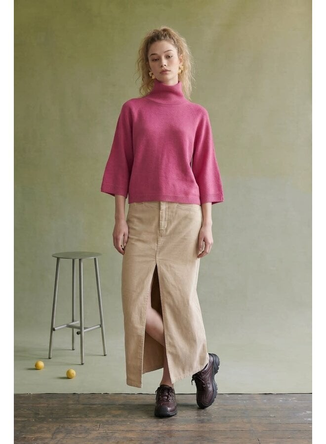 SLEEVE ME ALONE MOCK NECK TOP-FUCHSIA