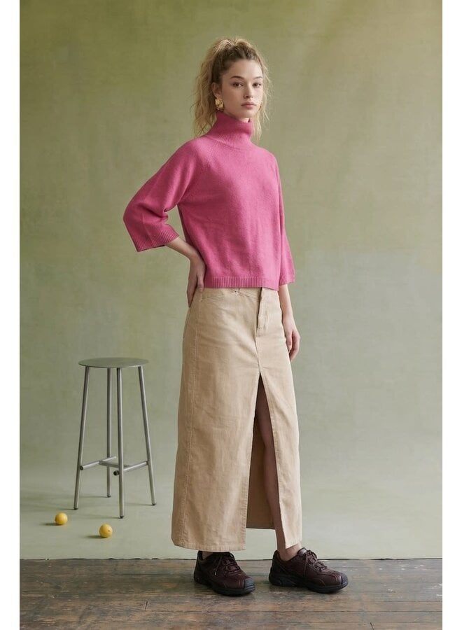SLEEVE ME ALONE MOCK NECK TOP-FUCHSIA