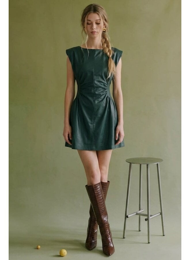 WAIST OF TROUBLE FAUX LEATHER MINI DRESS