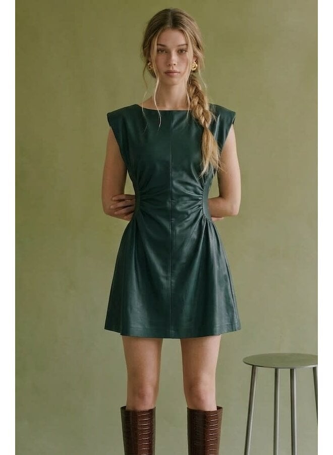 WAIST OF TROUBLE FAUX LEATHER MINI DRESS