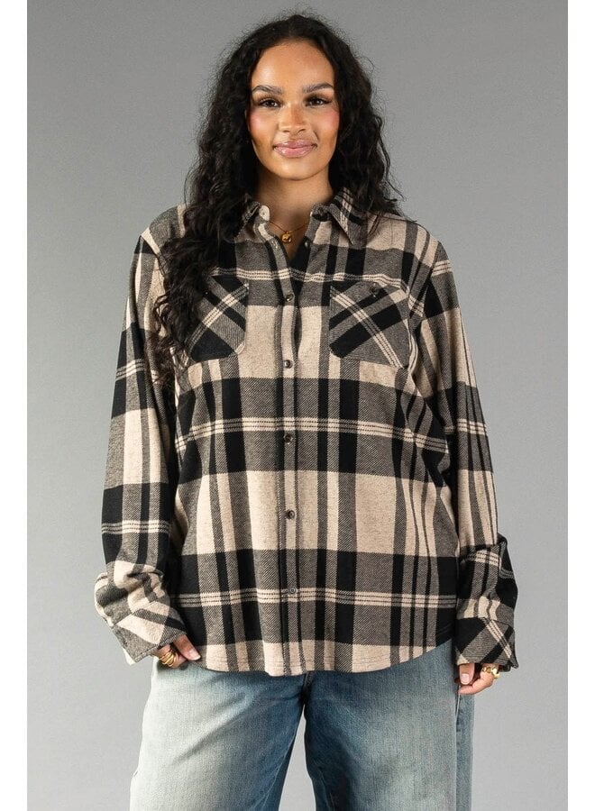 PERFECTLY PLAID  BUTTON DOWN - BLK/TAN