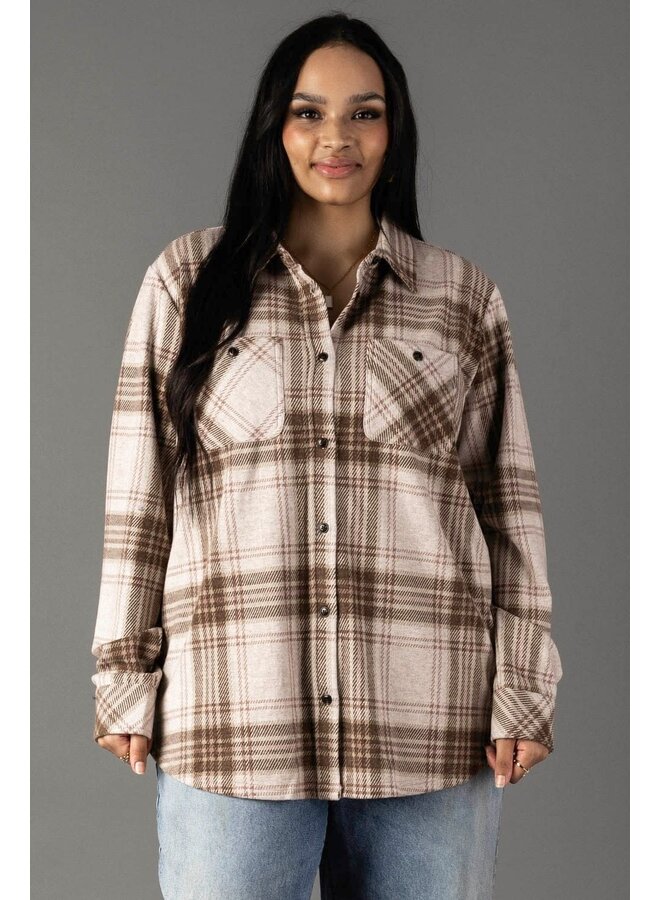 PERFECTLY PLAID BUTTON DOWN-TAN/ROSE