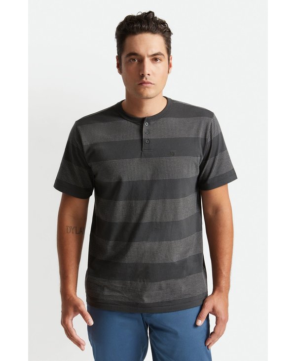 Brixton - T-shirt homme hilt stripe henley knit wasehd black/beige