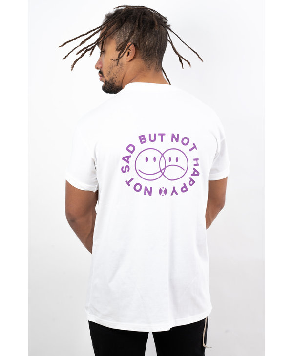 96 Collectif - T-shirt homme happy sad blanc