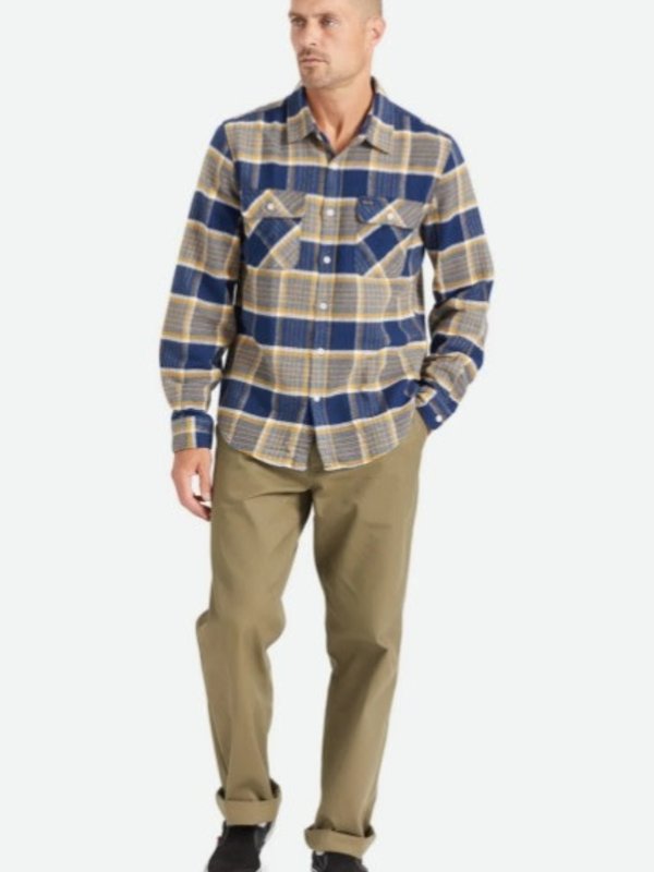 Brixton Brixton - Chemise homme bowery flannel moonlit ocean/bright gold/off white