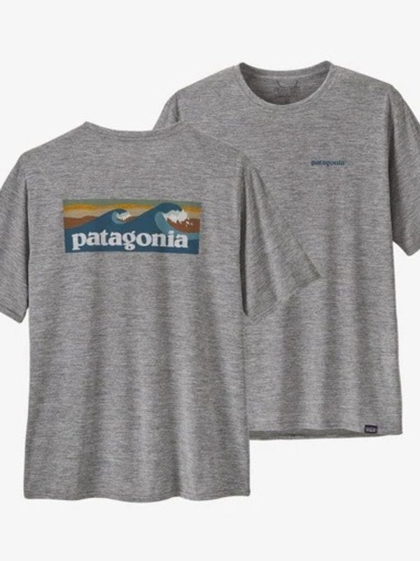Patagonia T-shirt homme cap cool daily graphic boardshort logo abalone blue feather grey
