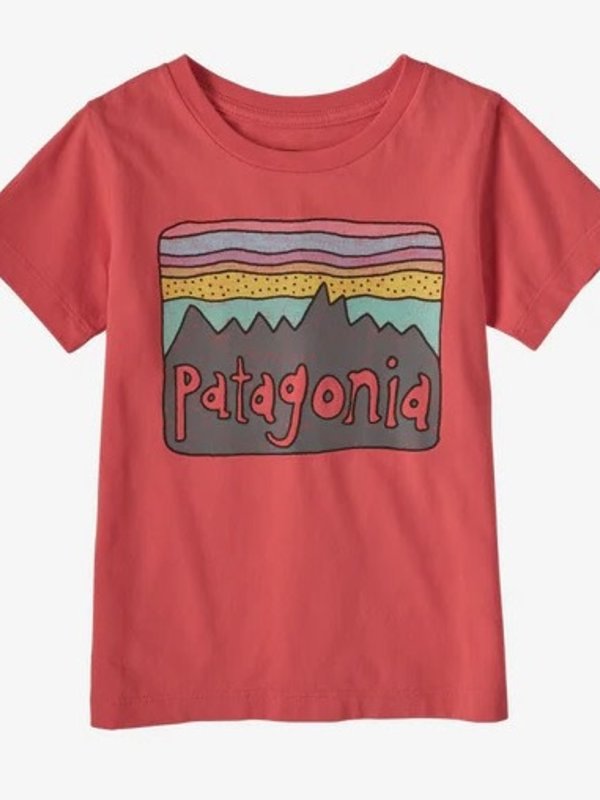 Patagonia T-shirt toddler baby regenerative fitz roy skies coral