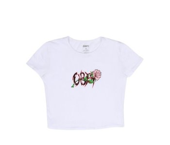 T-shirt femme obey rose and thorn cropped white