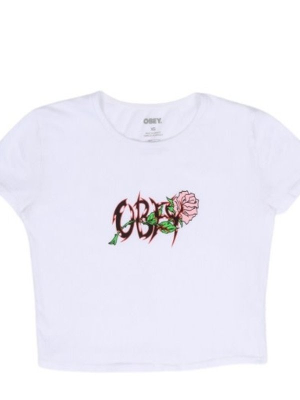 Obey T-shirt femme obey rose and thorn cropped white