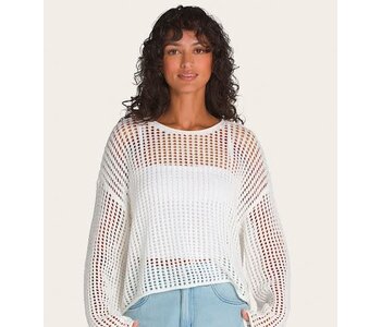Pull femme mila open knit crop crew white
