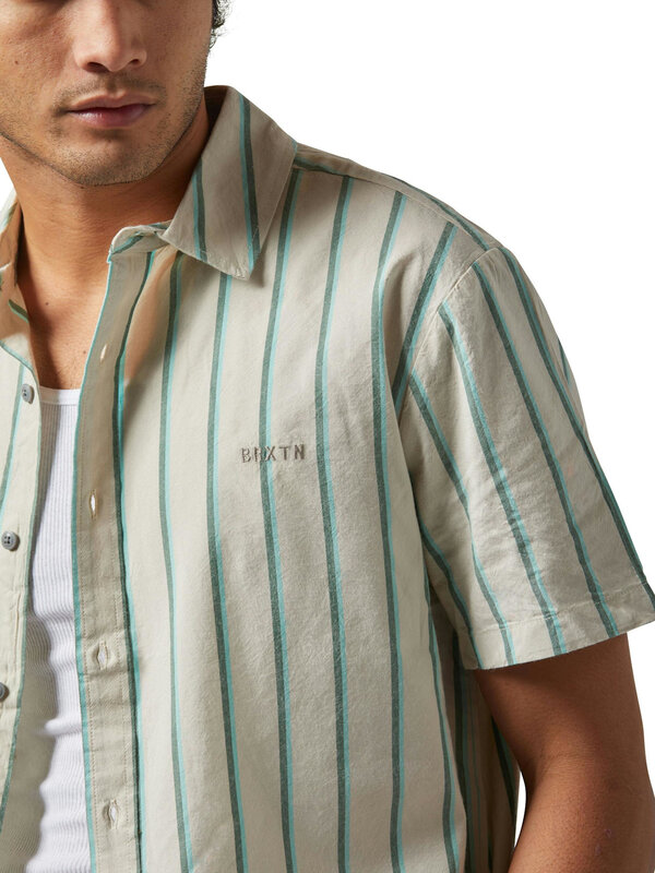 Brixton Chemise homme cru stripe beige/pine needle/aquatic green