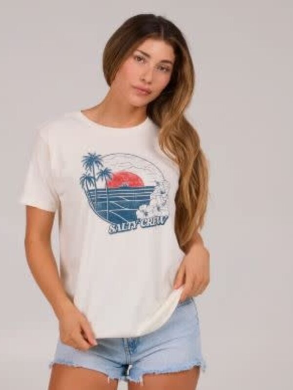 salty crew T-shirt  femme beach scene boy friend off white