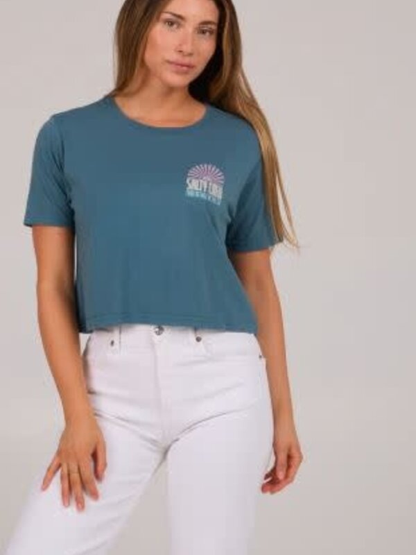 salty crew T-shirt femme crop in the rays fin blue