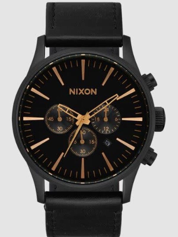 nixon Montre homme sentry chrono leather matte black/gold/black