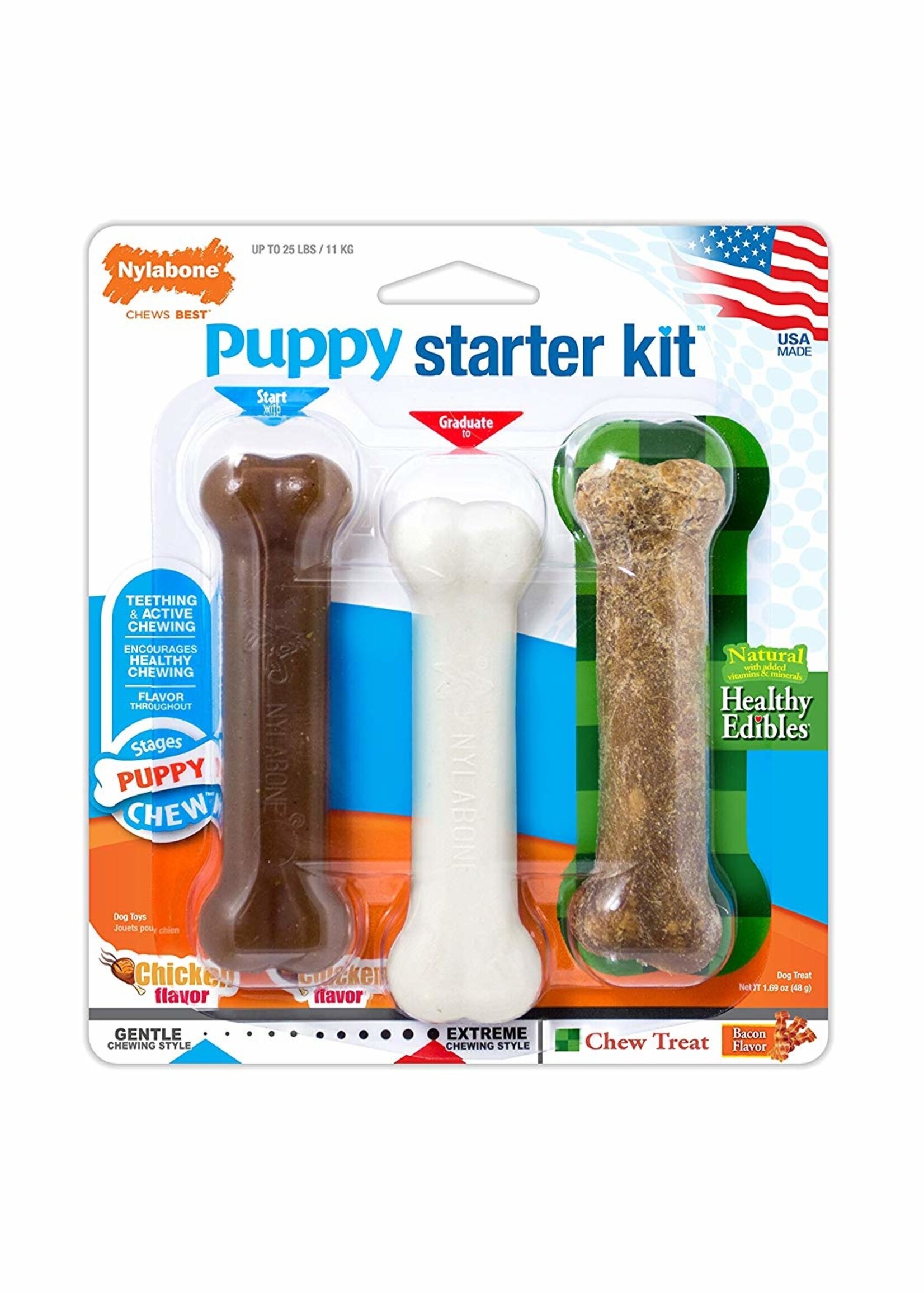 Nylabone Nylabone Puppy Starter Kit (Puppybone/Edible Bacon/DuraChew Chick) Regular