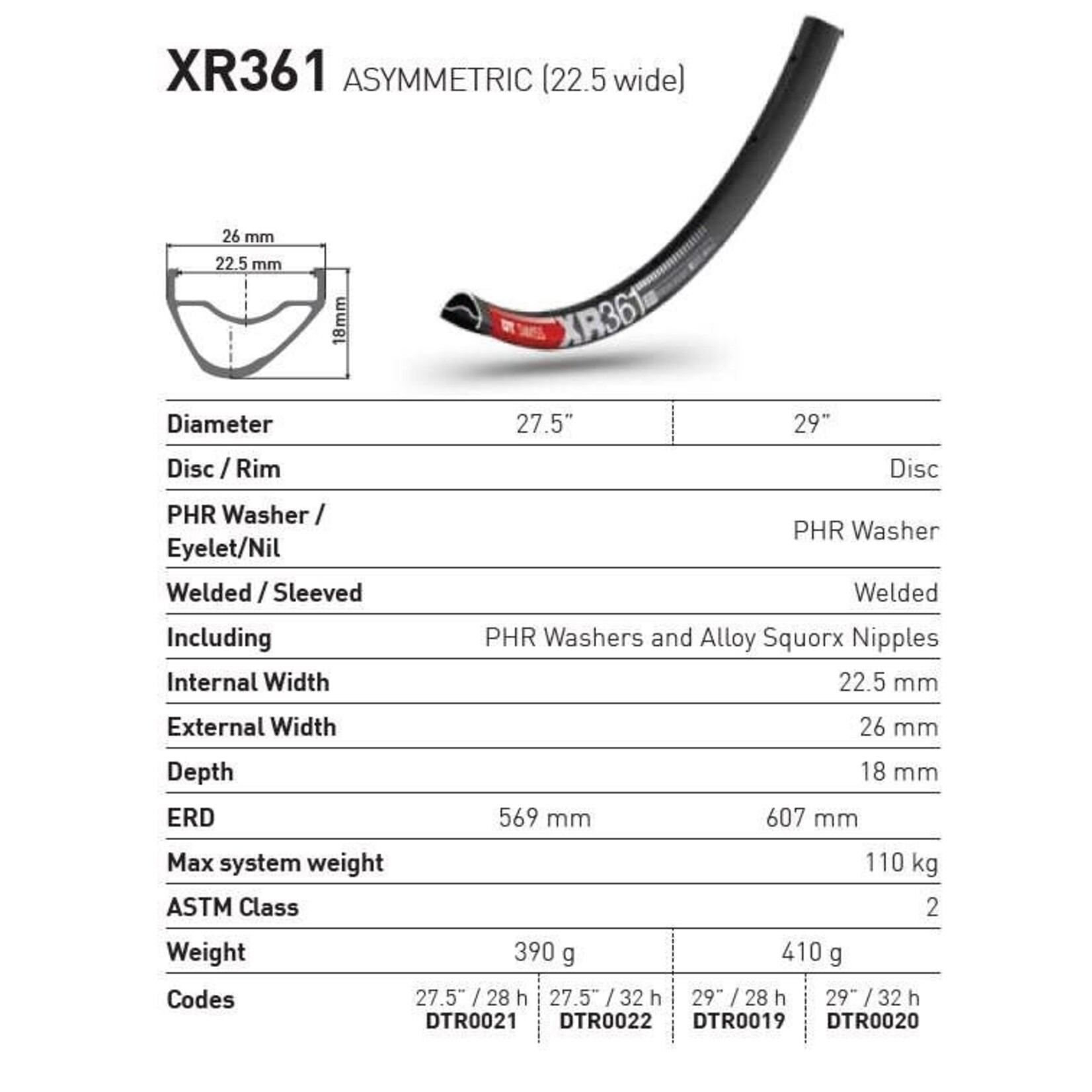 DT SWISS XR361 29 32 HOLE 22.5mm
