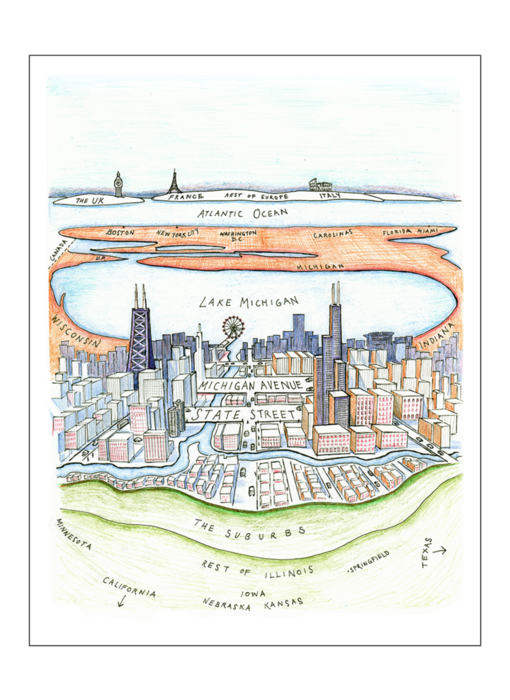 Chicago to Chicagoans a New Yorker Parody Print