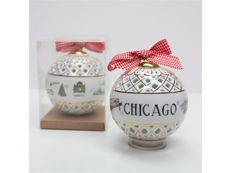 Dishique Chicago Christmas Porcelain Sphere Ornament