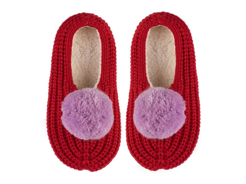 red pom pom slippers