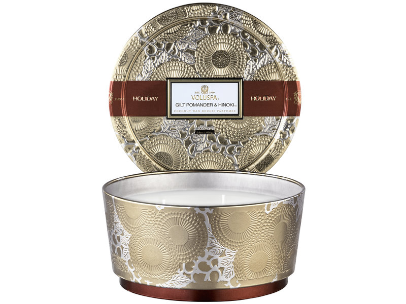 Voluspa Gilt Pomander & Hinoki Holiday Tin Candle