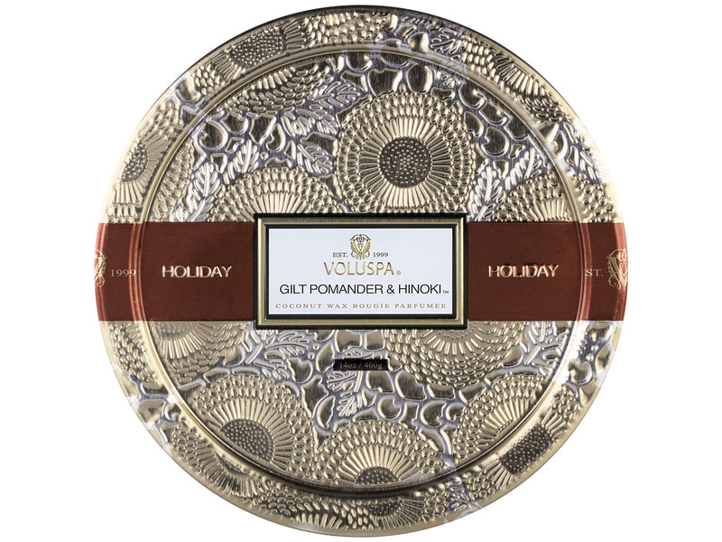 Voluspa Gilt Pomander & Hinoki Holiday Tin Candle