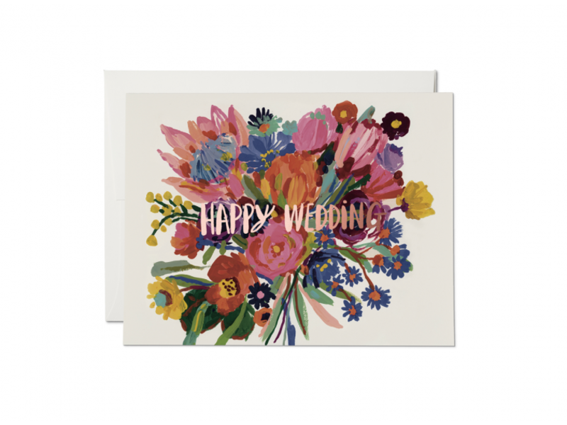Red Cap Cards Happy Wedding Flowers Card