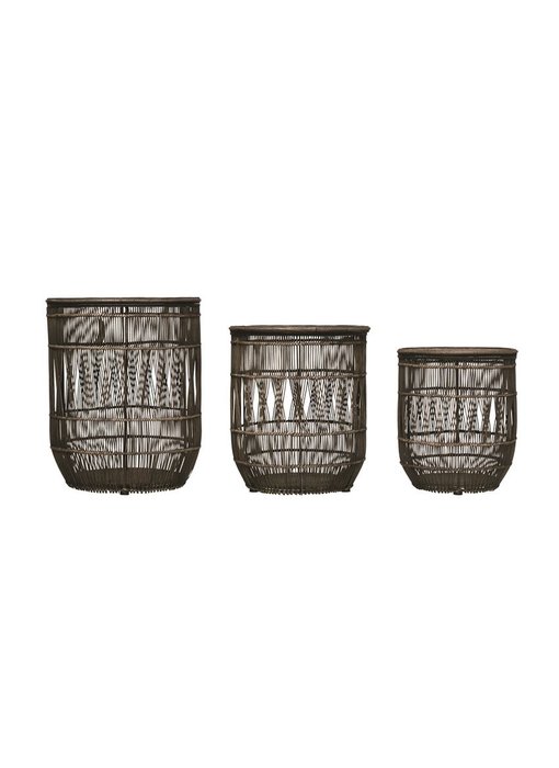 Hand-Woven Bamboo & Rattan Black Baskets