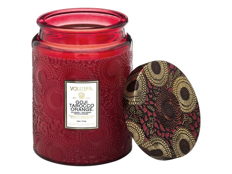 Voluspa Goji & Tarocco Large Embossed Glass Jar - Red Jar