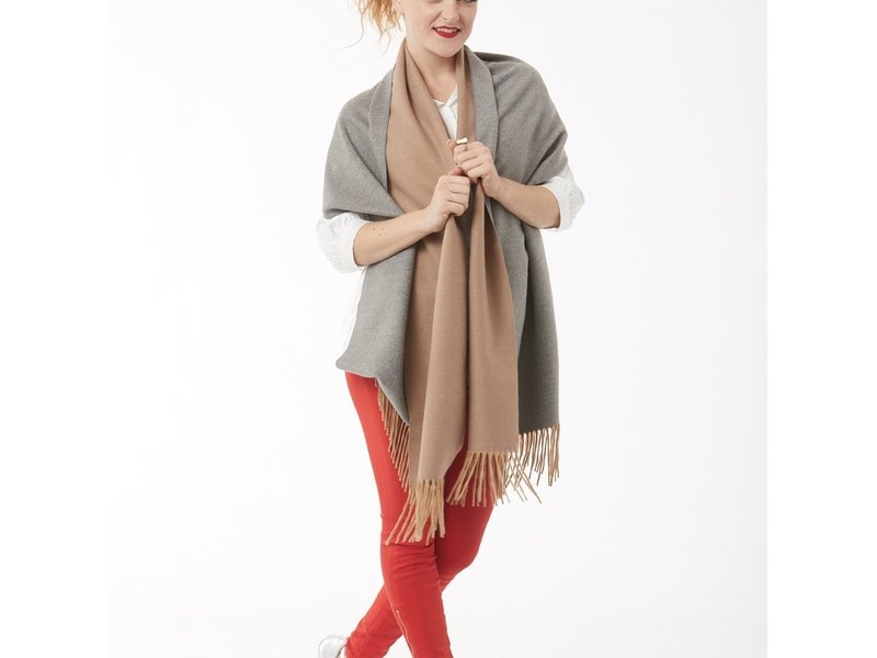 Tourance Linens Camel and Heather Grey Silk Blend Scarf