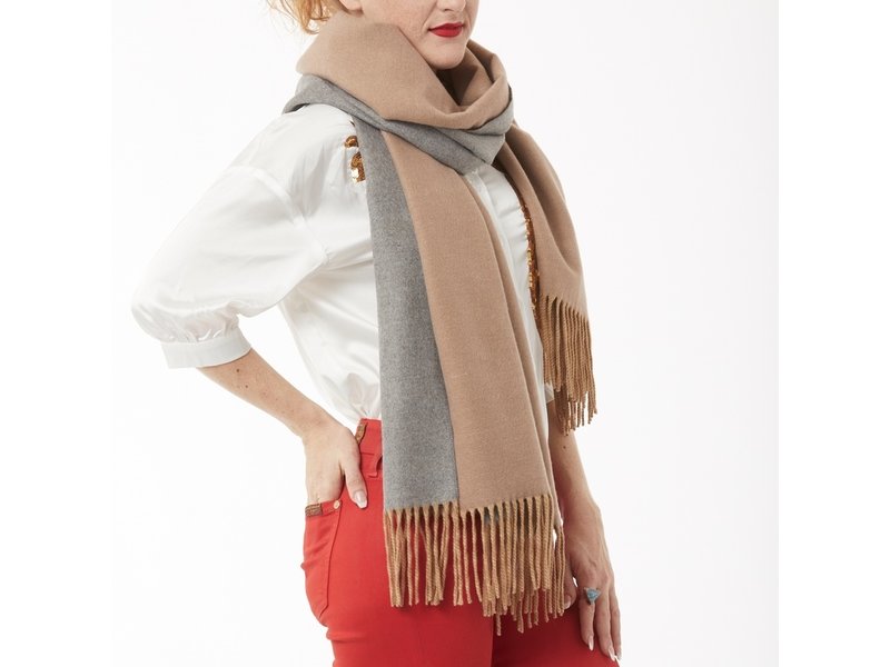 Tourance Linens Camel and Heather Grey Silk Blend Scarf