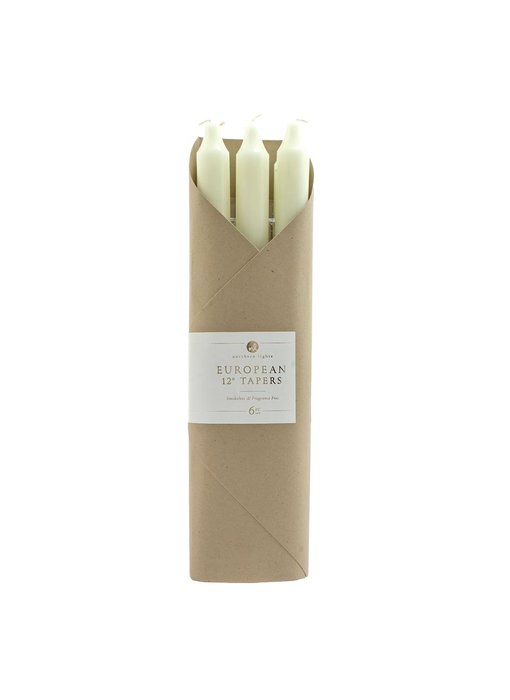 12" Ivory Taper Candle - 6 Pc