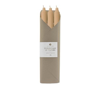 12" Tan Taper Candle - 6 Pc