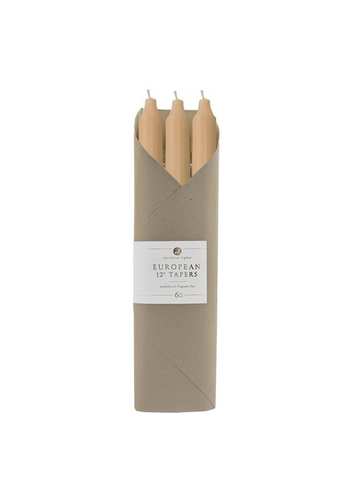 12" Tan Taper Candle - 6 Pc