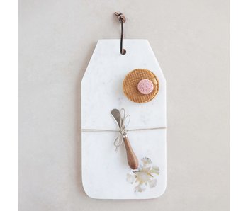 Marble Board w/ Snowflake Design & Canape Knife, Set of 2