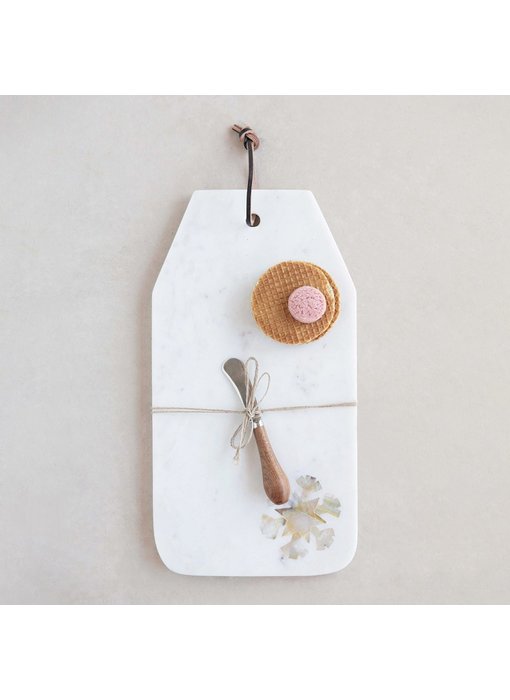 Marble Board w/ Snowflake Design & Canape Knife, Set of 2