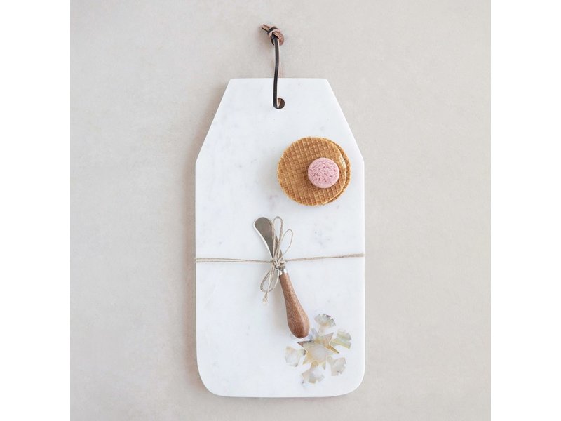 Creative Co-OP Marble Board w/ Snowflake Design & Canape Knife, Set of 2