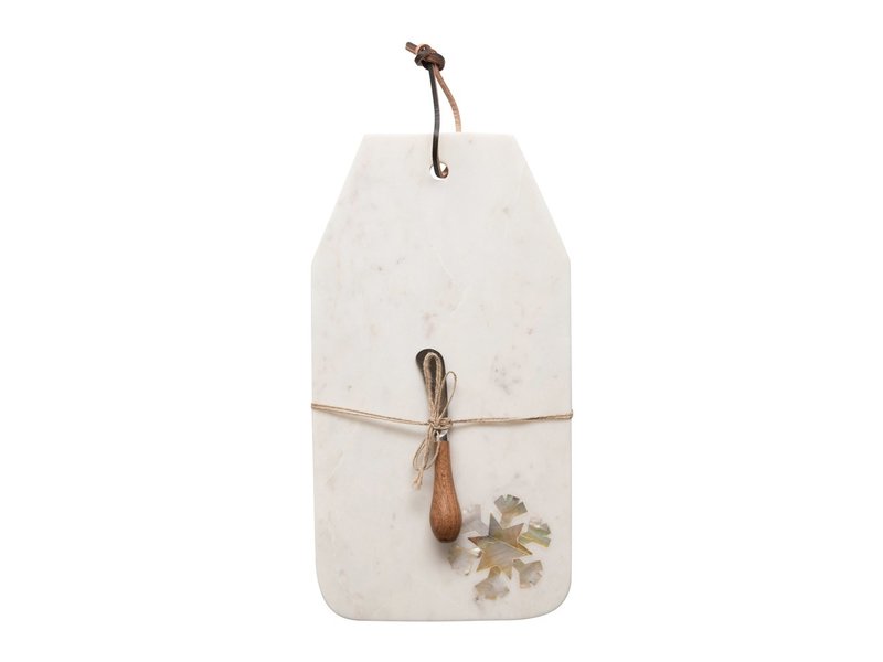 Creative Co-OP Marble Board w/ Snowflake Design & Canape Knife, Set of 2