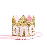 Little Blue Olive 1 Year (One) Pale Gold Glitter Crown