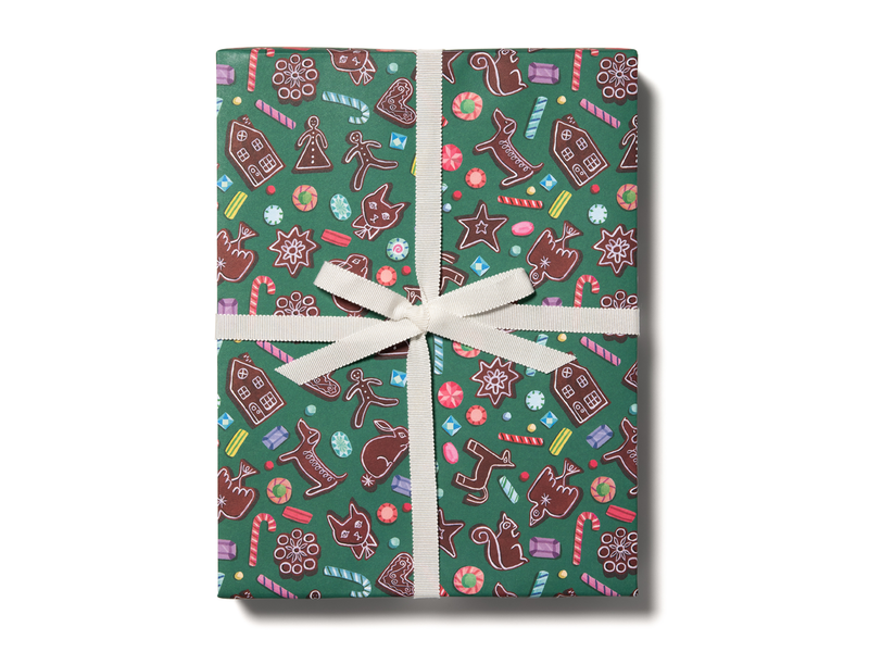 Red Cap Cards Gingerbread Gift Wrap