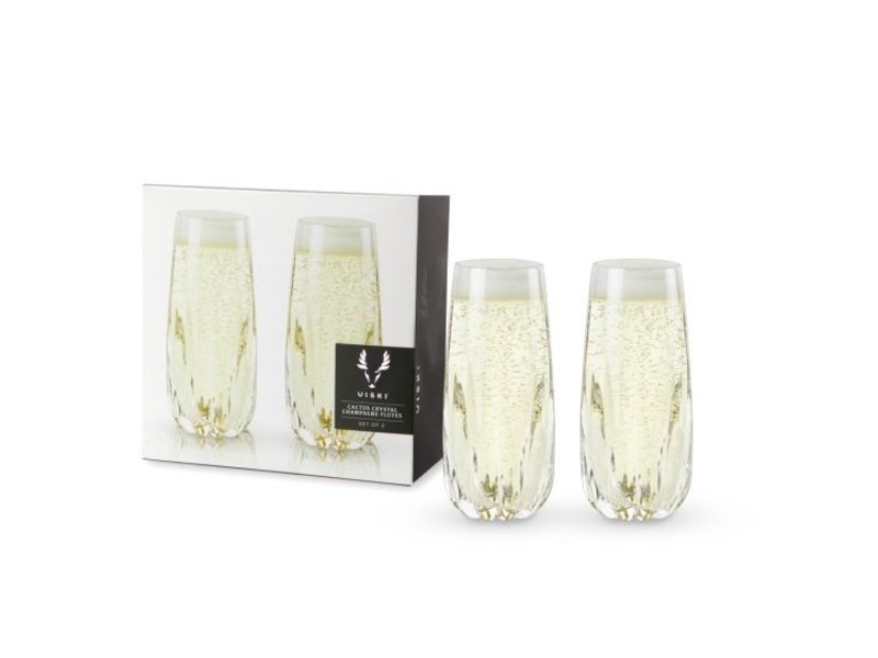 Viski Cactus Crystal Stemless Champagne Flutes