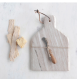 Creative Co-OP Marble Cheese/Cutting Board with Canape Knife, Sand Color, Set of 2