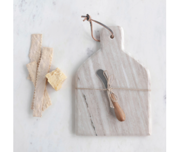 Marble Cheese/Cutting Board with Canape Knife, Sand Color, Set of 2
