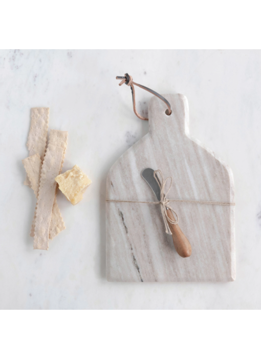 Marble Cheese/Cutting Board with Canape Knife, Sand Color, Set of 2
