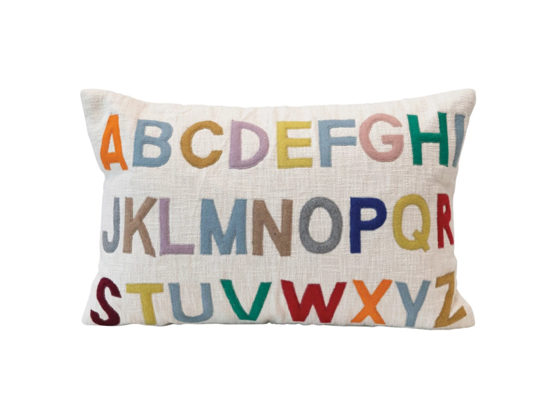 Creative Co-OP Cotton Lumbar Pillow with Embroidered Alphabet